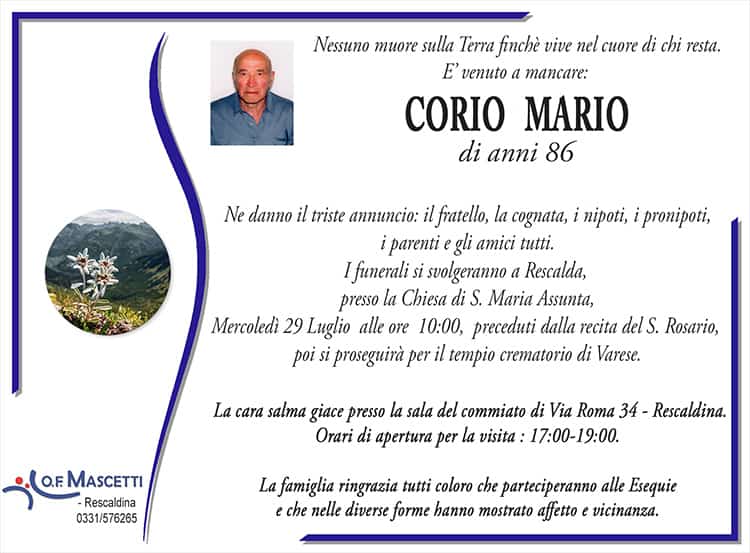 Corio Mario di anni 86